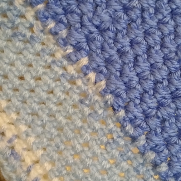 Artisan Handmade Crocheted Crochet Baby Blanket Blue White - Picture 6 of 11